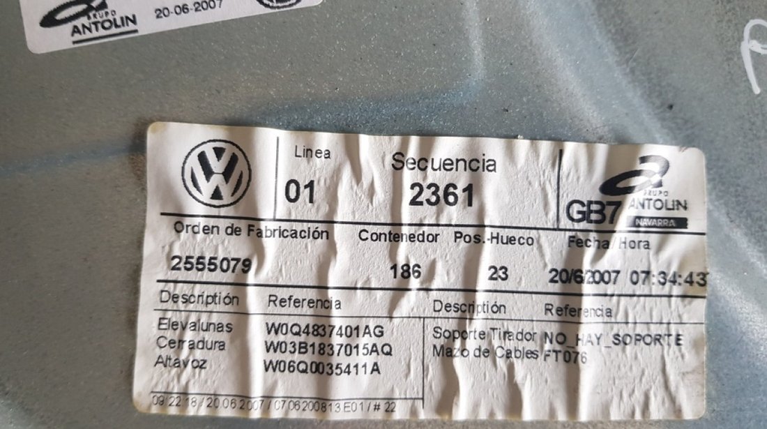 Macara electrica geam usa stanga fata VW Polo 9N