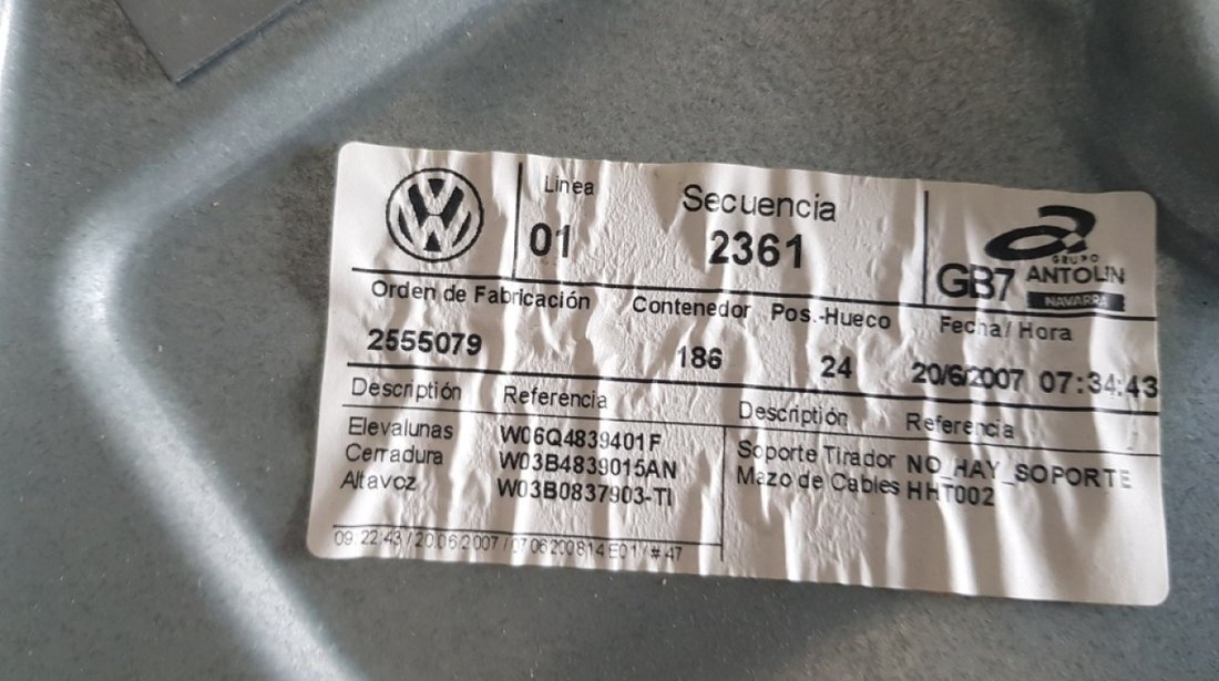 Macara electrica geam usa stanga spate VW Polo 9N