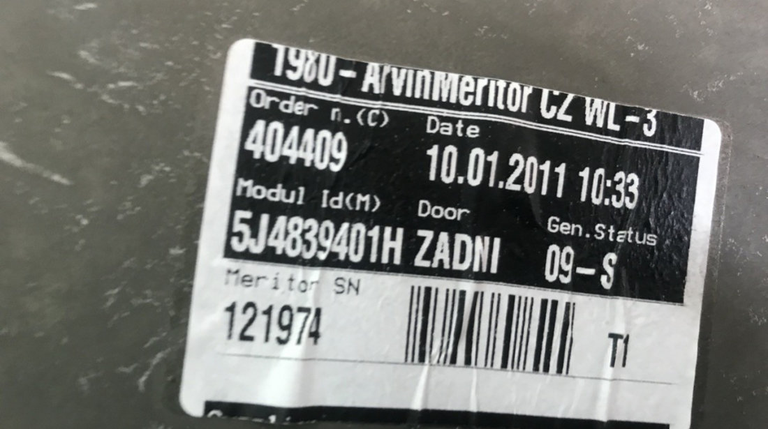 Macara geam stanga spate Skoda Fabia 1.2TSI hatchback 2011 (5J4839401H)