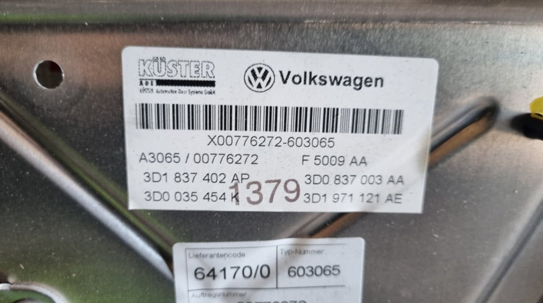 Macara usa dreapta fata (soft close) VW Phaeton Facelift cod piesa : 3D1837402AP