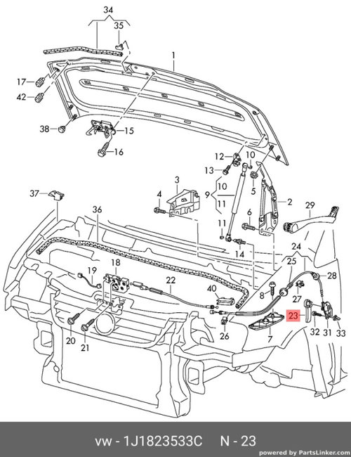 Maner deschidere capota VW Golf 5 2.0 TDI BMM 2008 OEM 1J1823533C