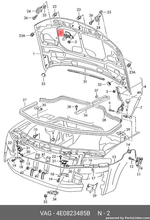 Maner exterior deschidere capota motor Audi A8 D3 3.0 TDI 2004 ASB OEM 4E0823485B