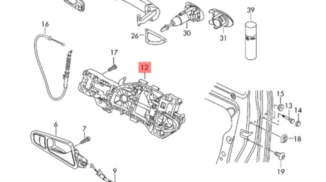 Maner exterior dreapta spate ​Volkswagen Passat B7 (365) Variant 2012 2.0 TDI OEM 3C0837886J