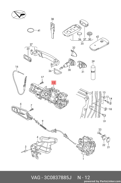 Maner + suport stanga spate 3C0837885J Vw Passat B6 TDI 2007 BMP OEM 3C0837885J