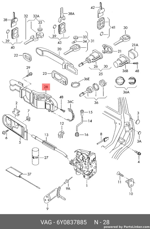 Maner usa stanga spate Skoda Octavia (1U) Berlina 2003 1.9 TDI SKODA OCTAVIA [ 1959 - 1971 ] OEM 6Y0837885