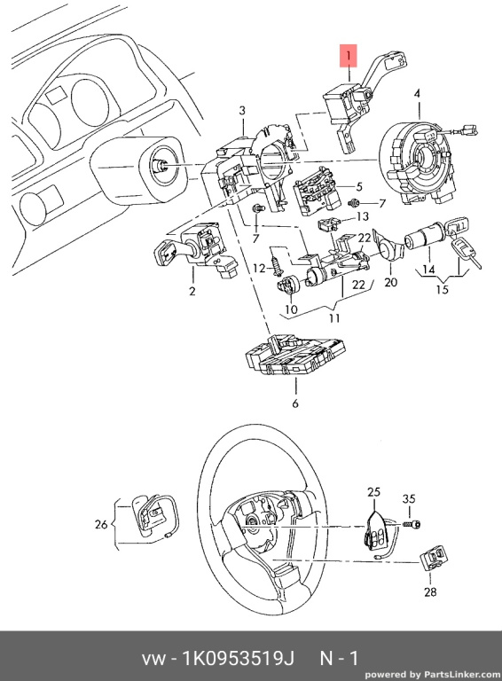 Maneta stergator Volkswagen Touran (1T) Monovolum 2006 1.9 TDI OEM 1K0953519J