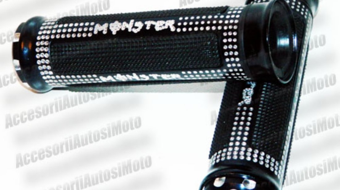 MANSOANE MOTO MONSTER din ALUMINIU + CAPETE GHIDON = culoare NEGRU