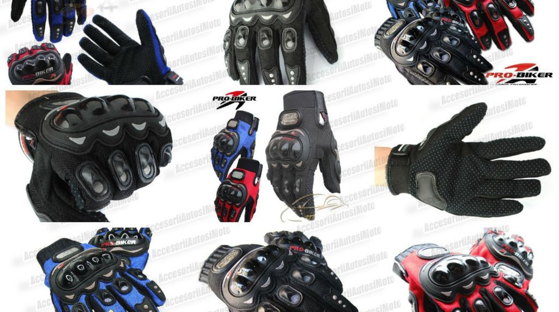 MANUSI MOTO PRO BIKER cu Protectii Hard Marimi M L XL Culori Rosu Albastru Negru Atv Cross Enduro