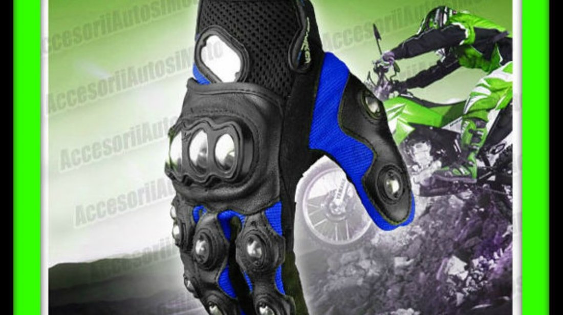 MANUSI MOTO PRO BIKER METAL INOX Piele Textil Atv Cross Enduro Marimi M L XL ALBASTRU