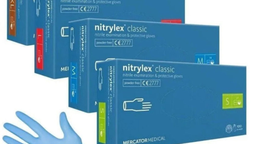 Manusi Protectie Albastre Din Nitril Classic M Set 100 Buc Nitrylex RD30309003