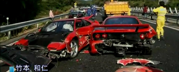 Mega accident in Japonia: 8 Ferrari-uri, 3 Mercedes-uri si un Lamborghini avariate serios