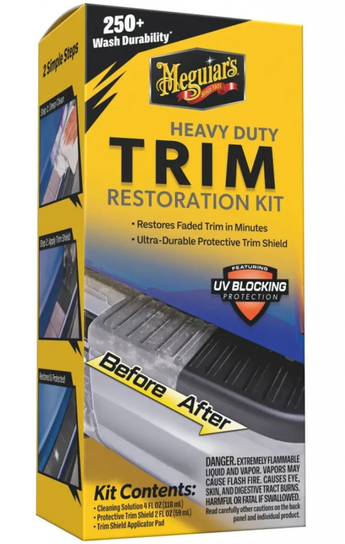 Meguiar's Heavy Duty Trim Restoration Kit Ultra-Durable Protection with UV Blocking Protection Kit Restaurare Trimuri Plastice Exterior Auto G250100