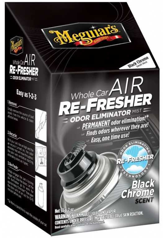 Meguiar's Whole Car Aer Re-Fresher Odour Eliminator Mist Car Scent Spray Odorizant Curatare Aer Conditionat Sistem Ventilatie Black Chrome 57G G181302EU