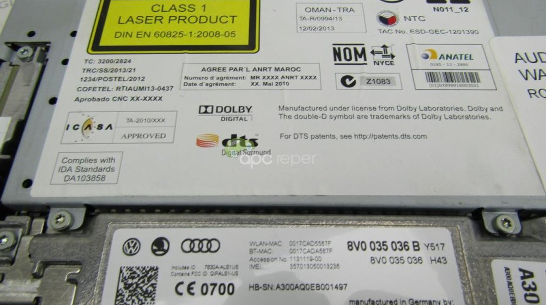 MiB Main Unit Audi A3 8V - cod 8V0035036B Mib2 - 2Sd Card + Sim