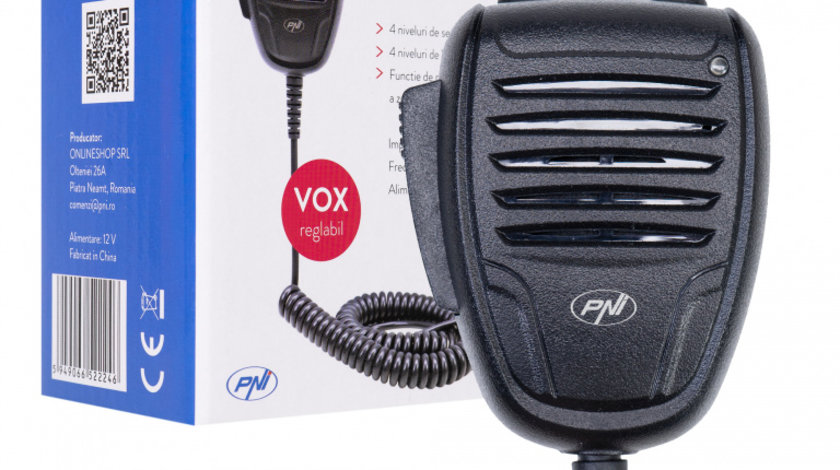 Microfon PNI VX6500 cu functie VOX, cu mufa RJ11, pentru statii radio CB PNI HP 6500 si PNI HP 7120 PNI-MVX-6500