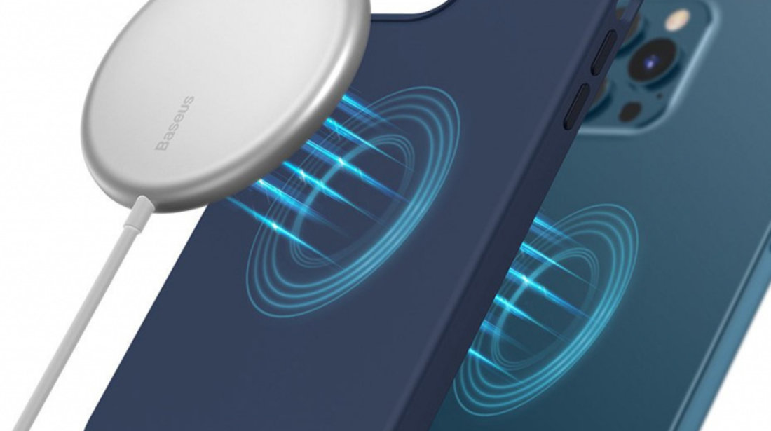 Mini încărcător Magnetic Wireless Qi Baseus 15 W (compatibil MagSafe Pentru IPhone) Albastru (WXJK-H03)