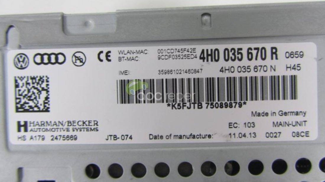 MMi 3G+ Audi A8 4H (2011-2014) Sim+HarD disk 4H0035670R Navigatie