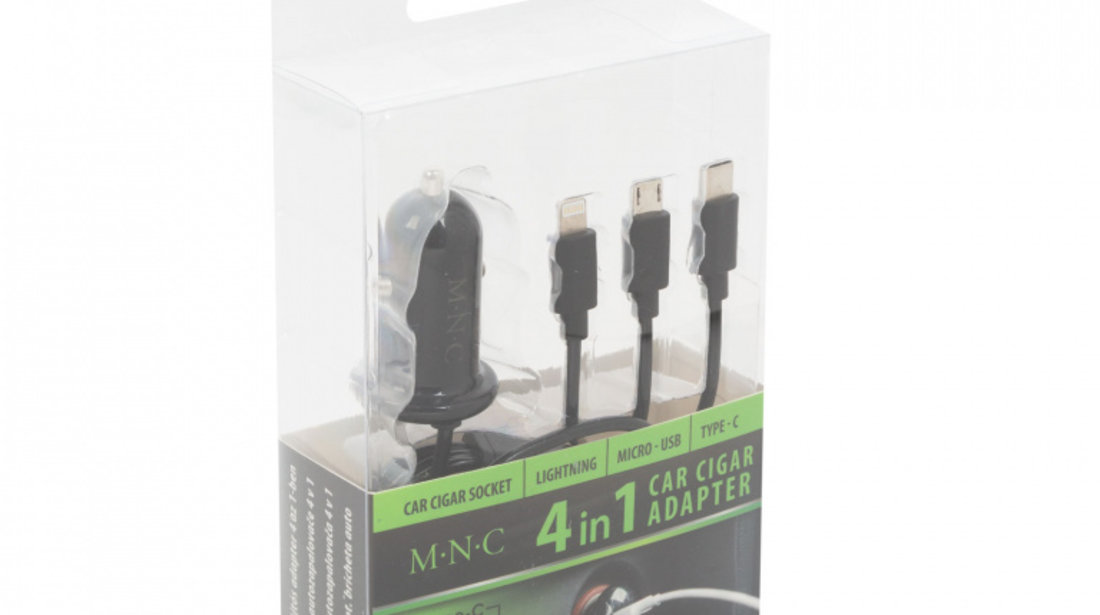 MNC - Adaptor 3 în 1 pentru bricheta auto + USB - negru 54920BK