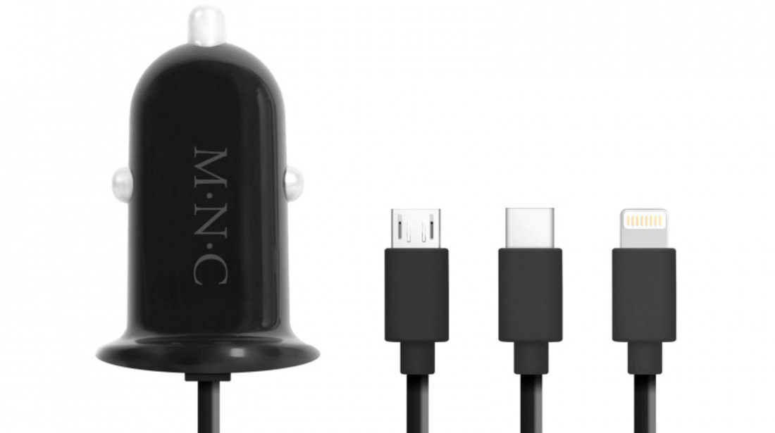 MNC - Adaptor 3 în 1 pentru bricheta auto + USB - negru 54920BK