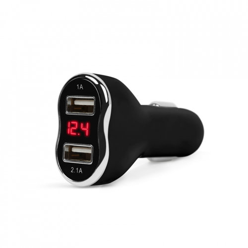 MNC - Adaptor de încărcare cu conectare la bricheta auto - 2 x USB, cu voltmetru şi ampermetru - ...
