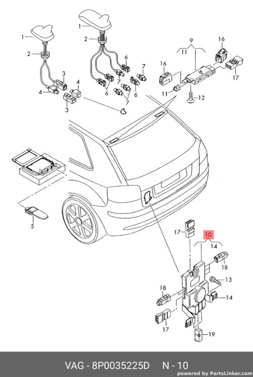 Modul antena radio ​​Audi A3 (8P1) Coupe 2003 2.0 FSI OEM 8P0035225D