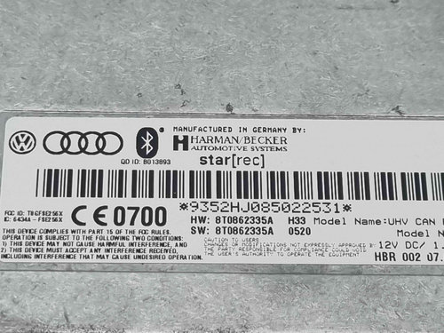 Modul bluetooth Audi A4 (8K5, B8) Avant [Fabr 2008-2015] 8T0862335A