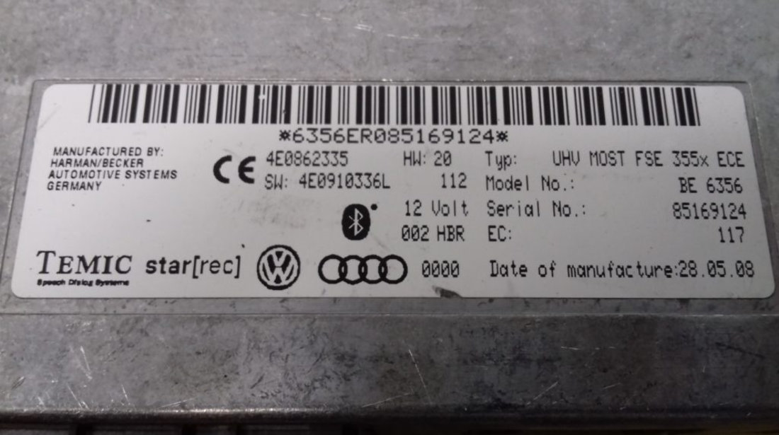 Modul Bluetooth Audi A4, A6, A8, Q7, 4E0910336L, 4E0862335