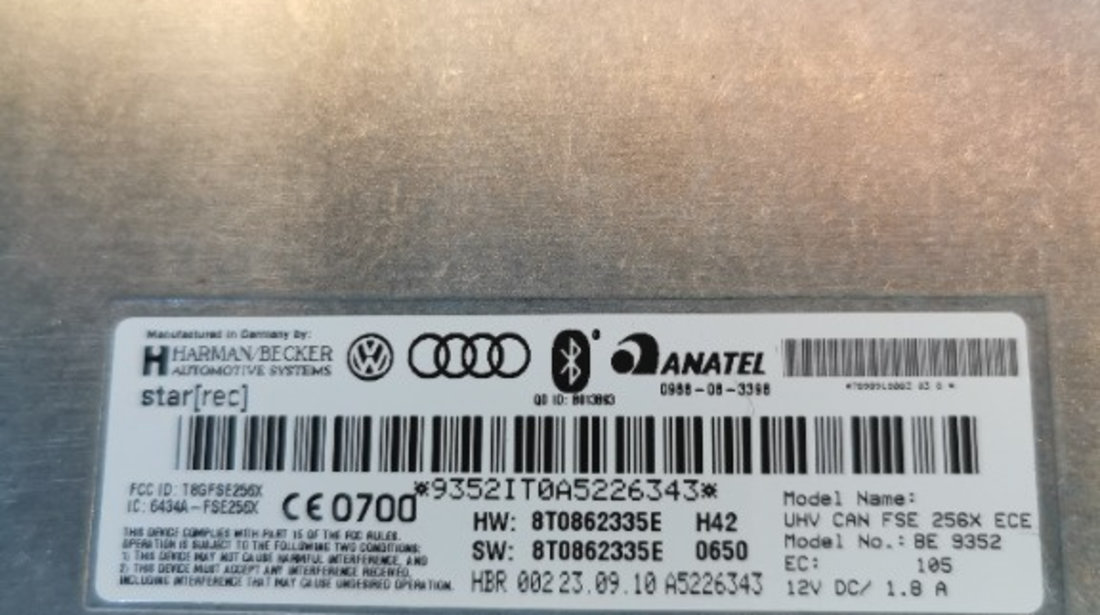 Modul Bluetooth Audi A4 B8 A5 A6 Q7 8T0862335E 4E0862335 4E0910336K