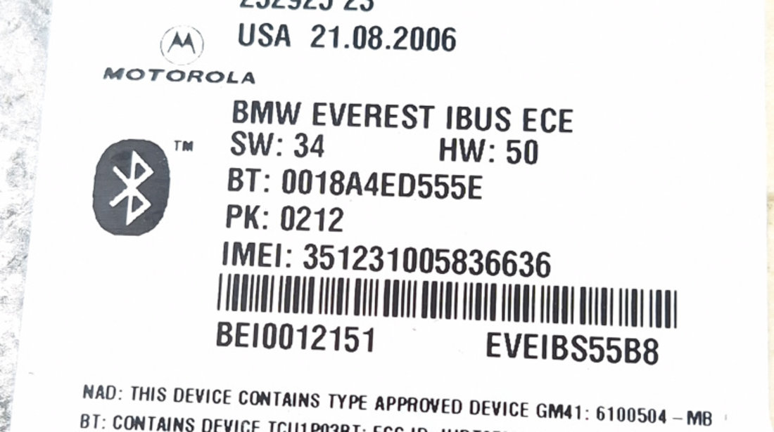 Modul Bluetooth BMW X5 (E53) 2000 - 2006 Motorina 9129850, 8410912985001, 8410-9129850-01, 23292523, 232925-23, EVEIBS55B8, BEI0012151