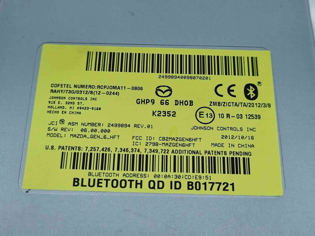 Modul bluetooth MAZDA 6 (GJ1) [Fabr 2014-2021] GHP966DH0B