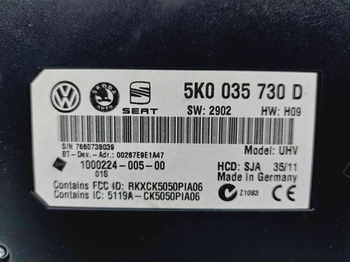 Modul bluetooth Volkswagen Passat B7 (362) [Fabr 2010-2014] 5K0035730D