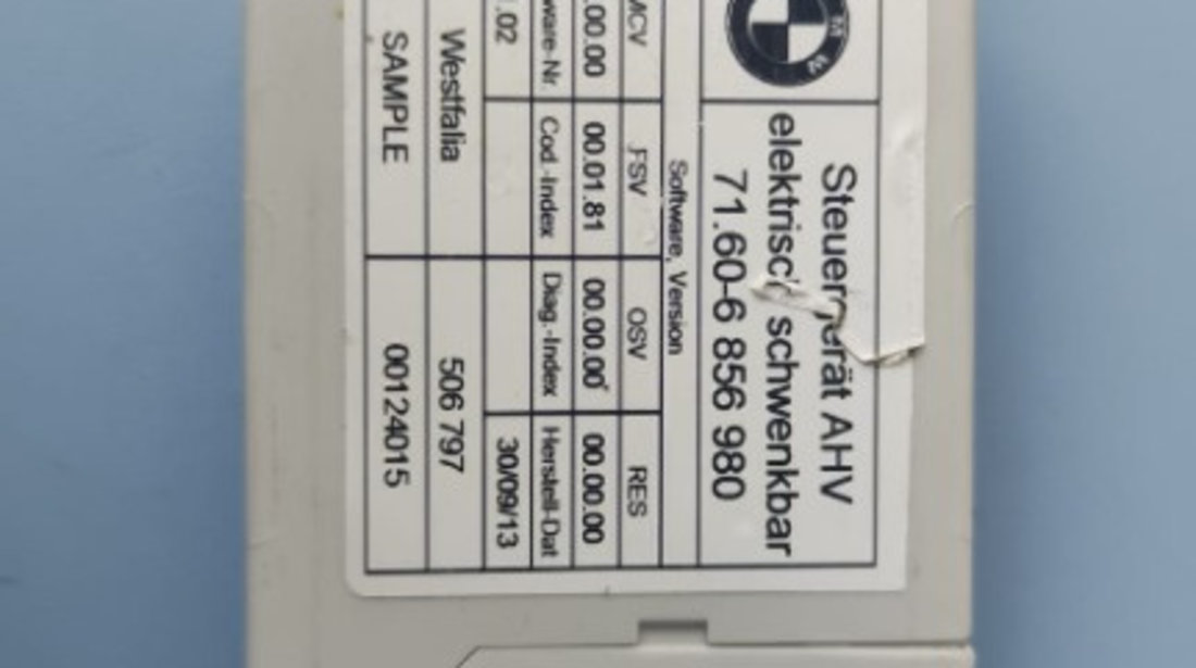 Modul carlig remorcare BMW 320 d GT xDrive , cod motor N47-D20C , an 2014 cod 7160-6856747-01 / 6856747