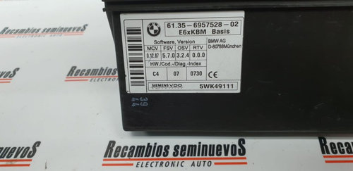 Modul CONTROL SIEMENS BMW E60 61.35-6957528-02 / 61 35 6957528 02 / 6135695752802 / 5WK49111 / E6XKB...