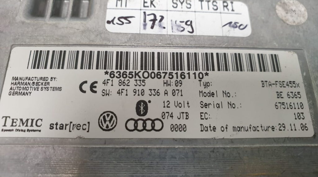 Modul Electronic Bluetooth Audi A6 A8 Q7, 4F1910336A, 4F1862335