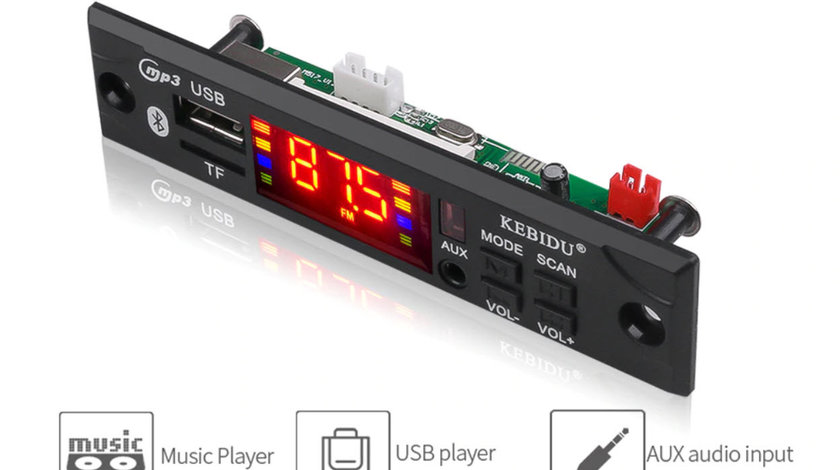 Modul mp3 cu slot pentru sd card usb radio fm bluetooth telecomanda auto 12V NOU