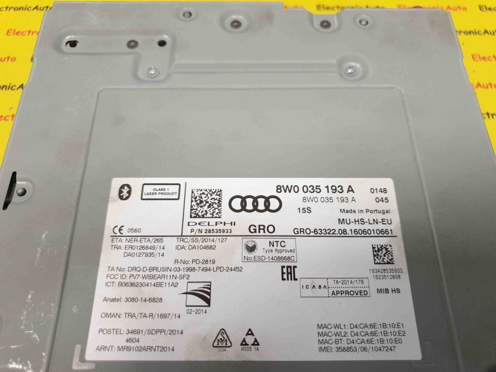 Modul Navigatie AUDI A4, 8W0035193A, MIB HS, GRO-63322.08.1606010661