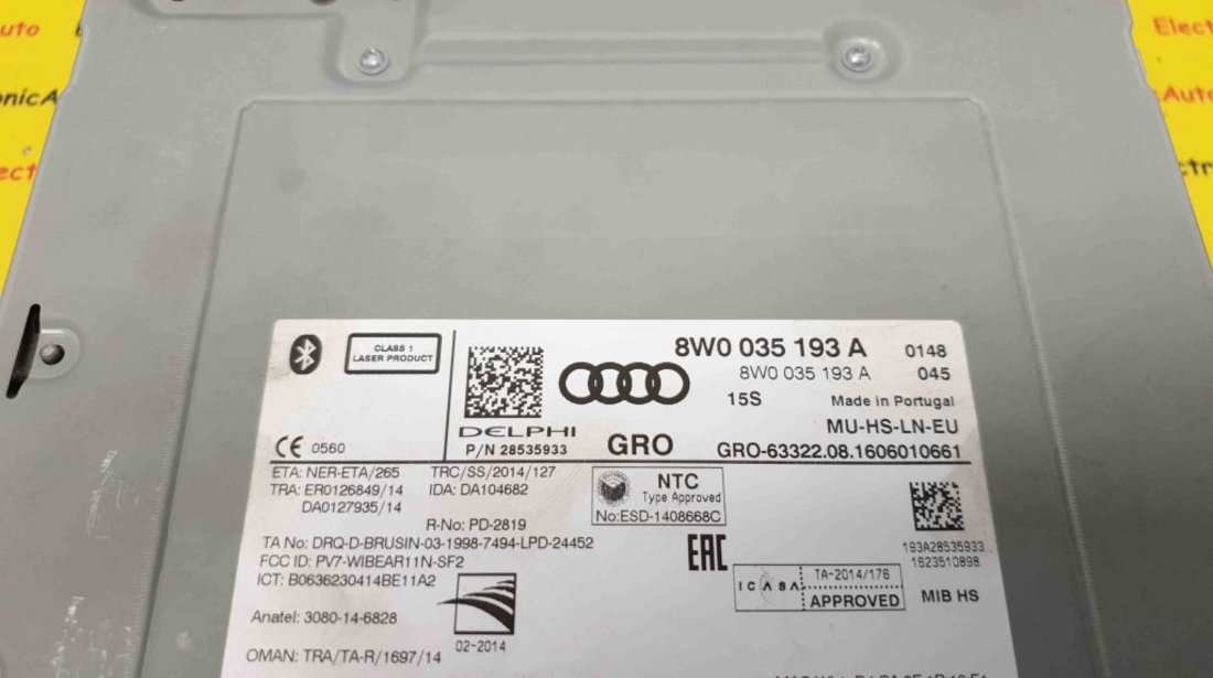 Modul Navigatie AUDI A4, 8W0035193A, MIB HS, GRO-63322.08.1606010661