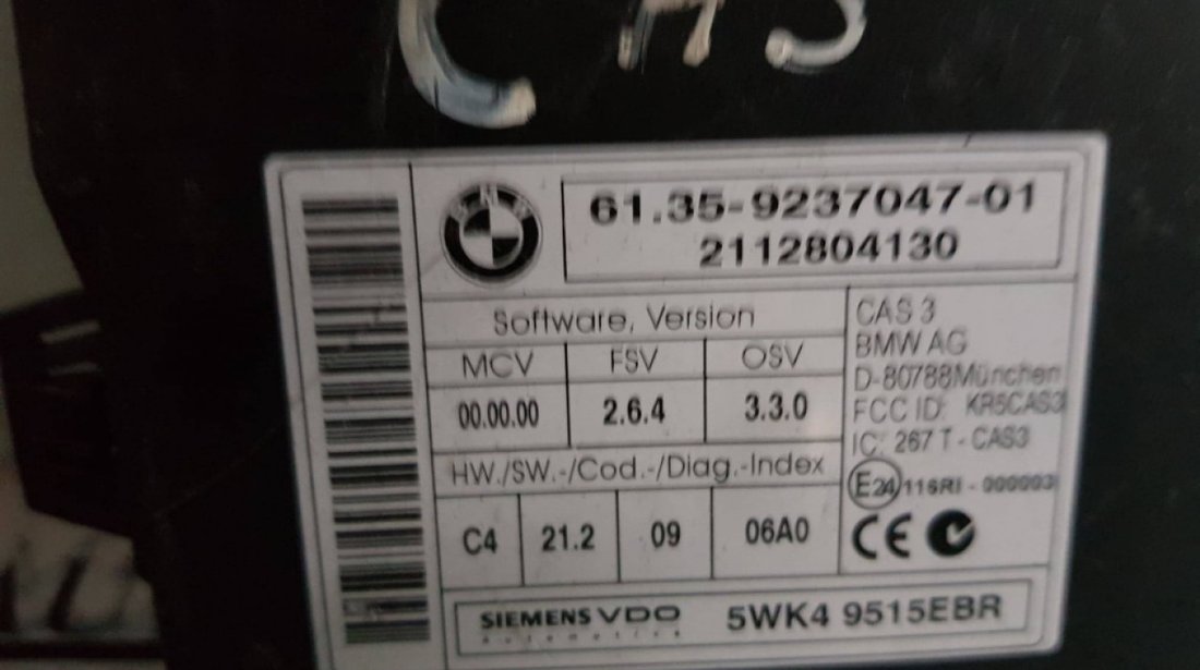 Modul unitate control CAS BMW Seria 1 9237047