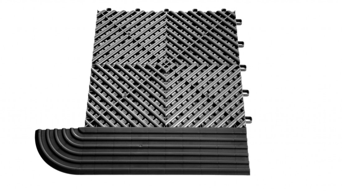 Modular "MAXTON Floor"- Corner Edge Tile (Female Loops) MXFL-CORNER-F-BLACK-1