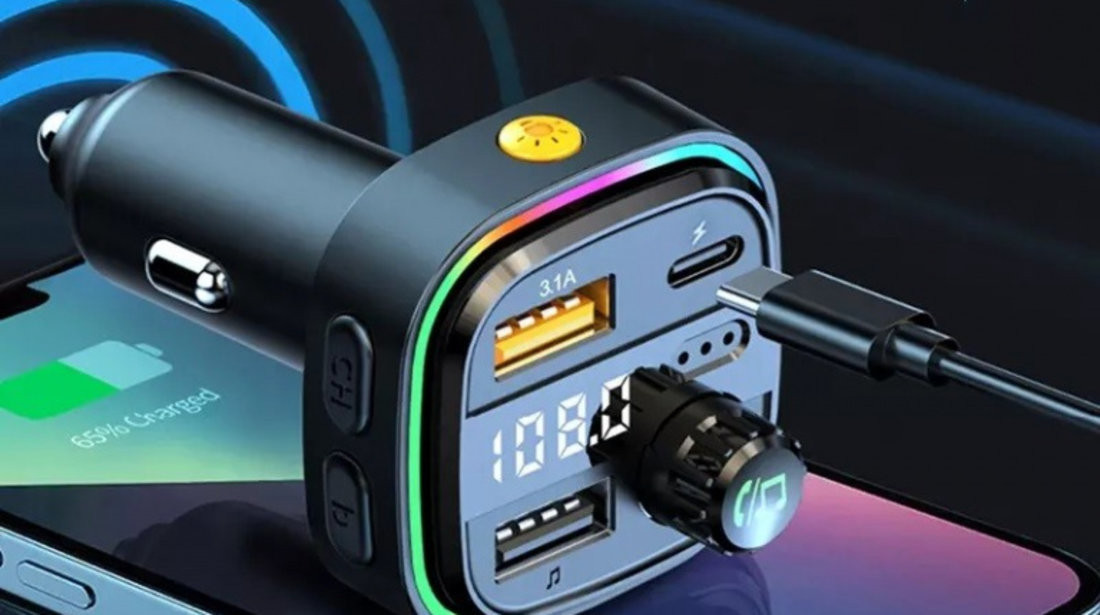 Modulator FM 12-24V Bluetooth 5.0 cu functie de incarcator auto Fast Charge 3.0 si port USB C - C26 435907