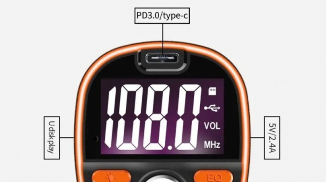 Modulator FM 12-24V Bluetooth 5.0 cu functie de incarcator auto 18W Super Charge 3.0 si port USB C - BC53 525580