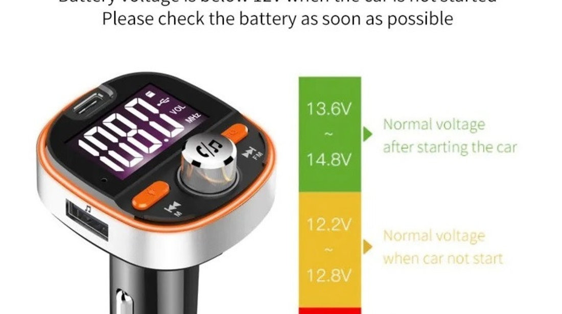 Modulator FM 12-24V Bluetooth 5.0 cu functie de incarcator auto 18W Super Charge 3.0 si port USB C - BC53 525580