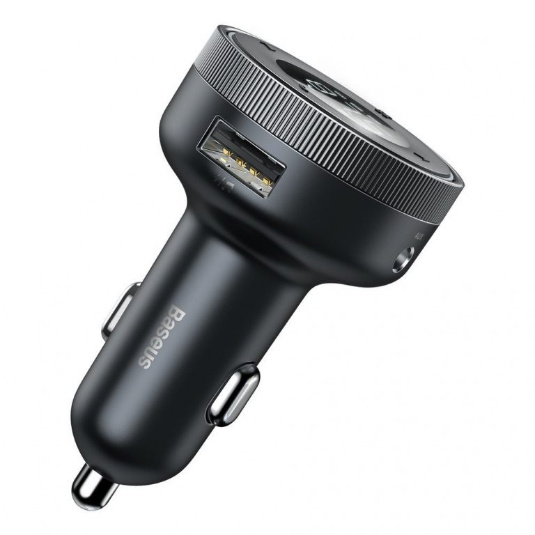 Modulator FM Bluetooth 5.0 Baseus Enjoy Car LED Wireless 2 x USB / Mufă Jack 3,5 mm Încărcător MP3 Bluetooth 5.0 3.4A Negru CCLH-01