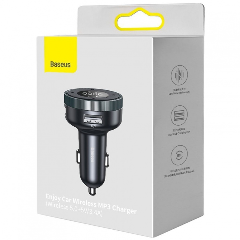Modulator FM Bluetooth 5.0 Baseus Enjoy Car LED Wireless 2 x USB / Mufă Jack 3,5 mm Încărcător MP3 Bluetooth 5.0 3.4A Negru CCLH-01