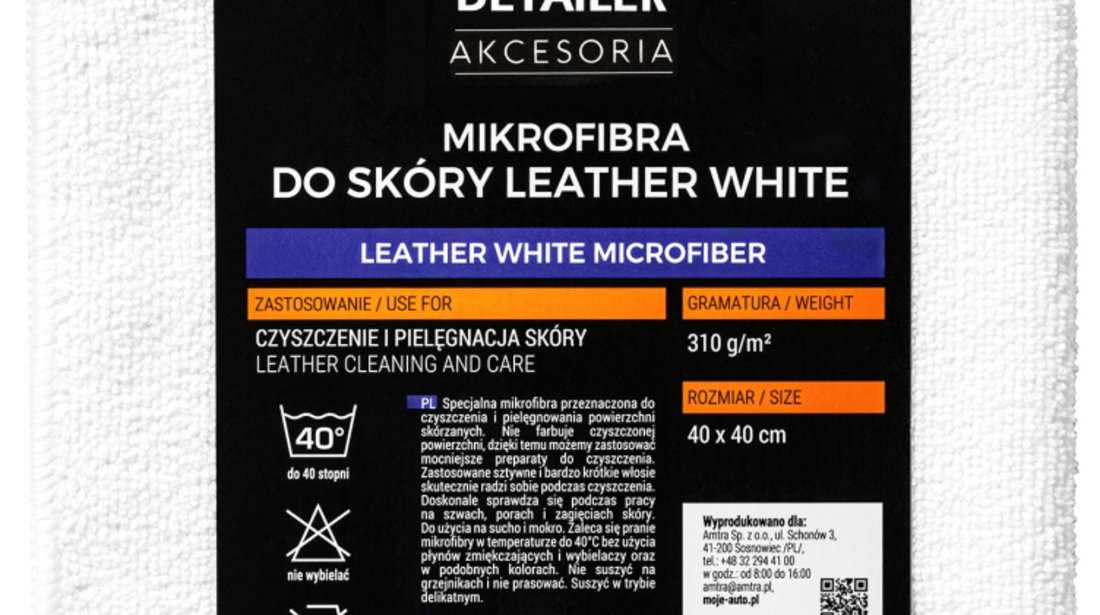 Moje Auto Detailer Leather White Microfiber Laveta Microfibra Intretinere Piele Alb 40x40cm 19-669