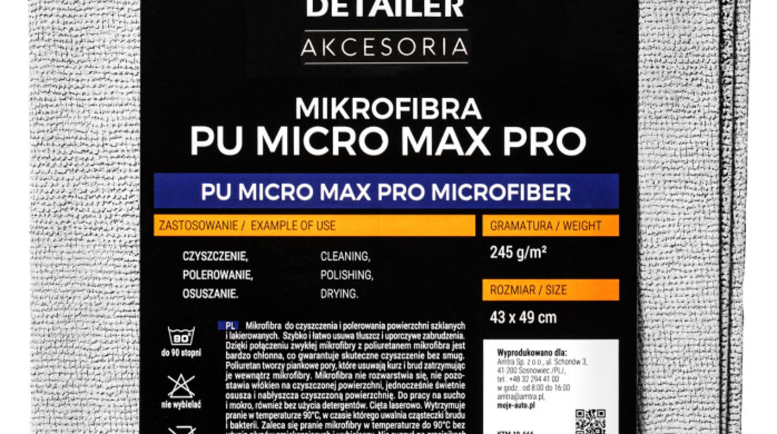 Moje Auto Detailer Microfibre PU Micro Max Pro Laveta Microfibra 245g/m2 49x43cm 19-666