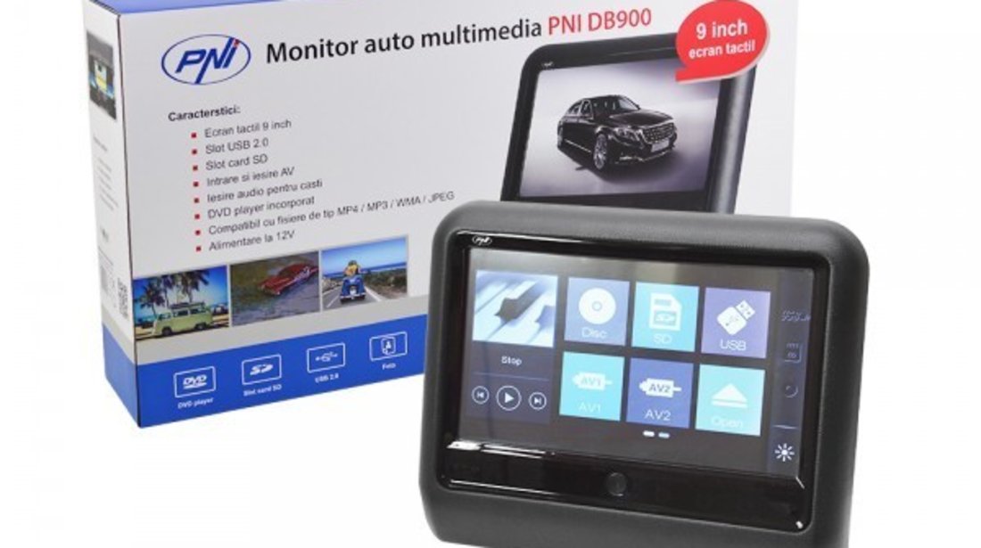 MONITOR AUTO TETIERA NEGRU ECRAN 9'' Audi A3 TOUCHSCREEN DVD PLAYER SD USB PNI DB900 HD