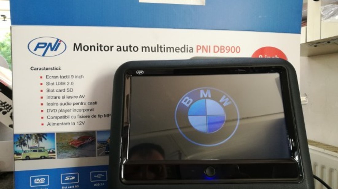 MONITOR AUTO TETIERA NEGRU ECRAN 9'' BMW SERIA 1 TOUCHSCREEN DVD PLAYER SD USB PNI DB900 HD