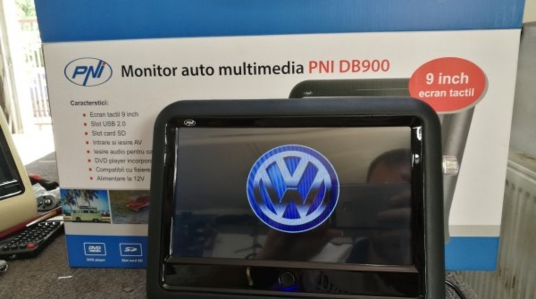 MONITOR AUTO TETIERA NEGRU ECRAN 9'' VW PASSAT B6 TOUCHSCREEN DVD PLAYER SD USB PNI DB900 HD