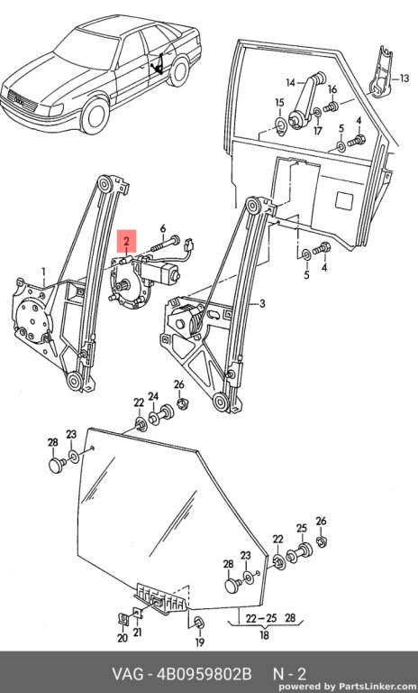 Motoras ansamblu stergator Audi A6 4B 2002 2003 Sedan OEM 4B0959802B